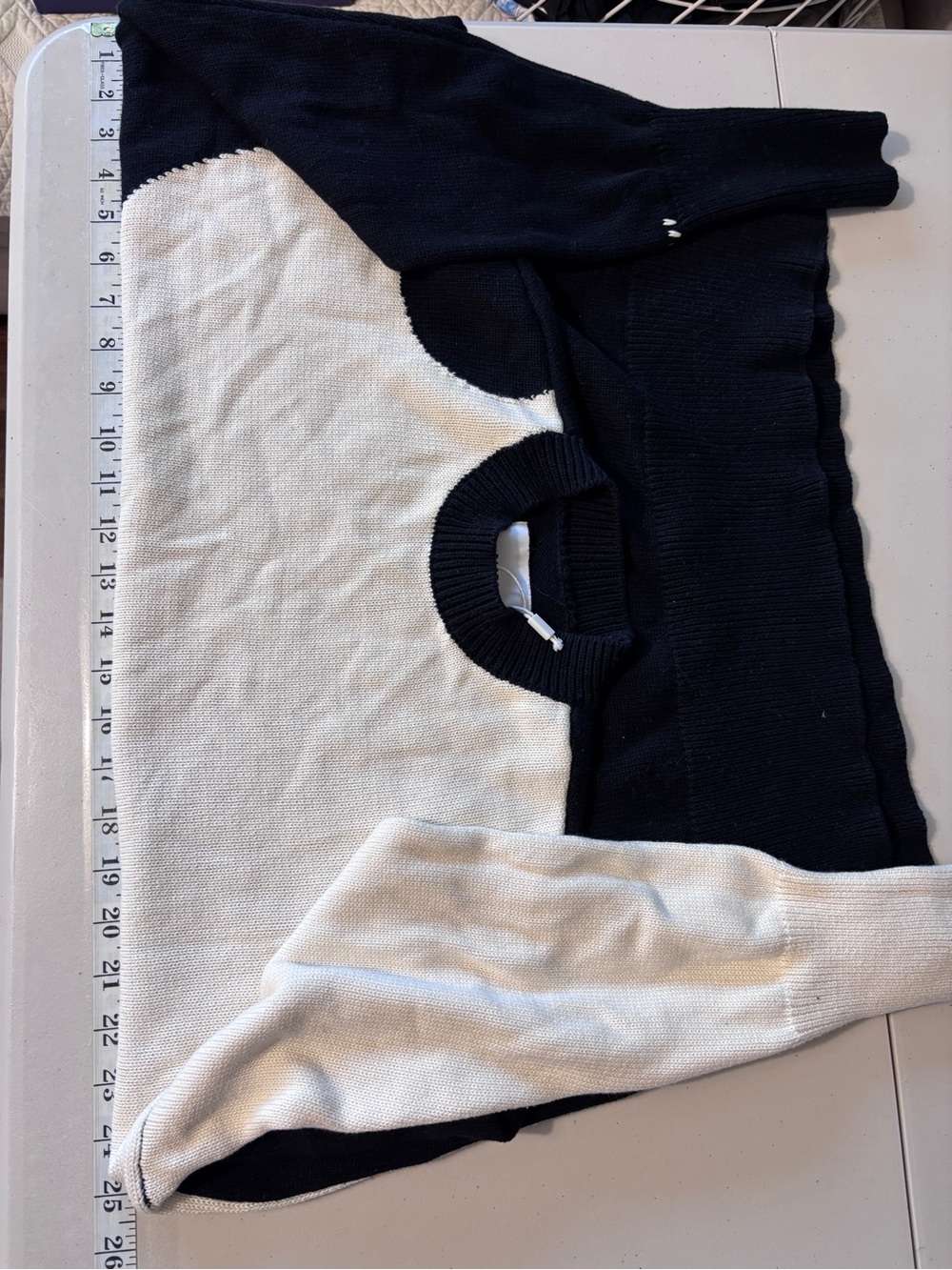 Pistola Colorblock Sweater Oversized Size Small Black Cream Yin Yang Darya Crew - Picture 8 of 12